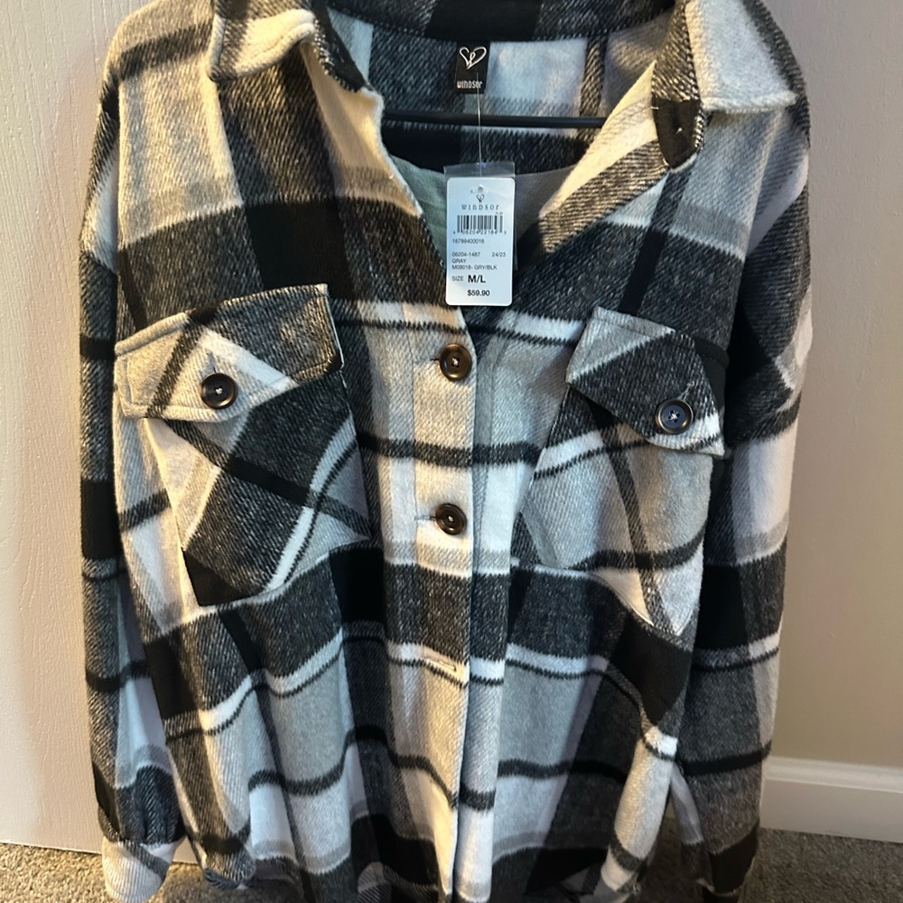 Windsor Black and White Plaid Utility Jacket